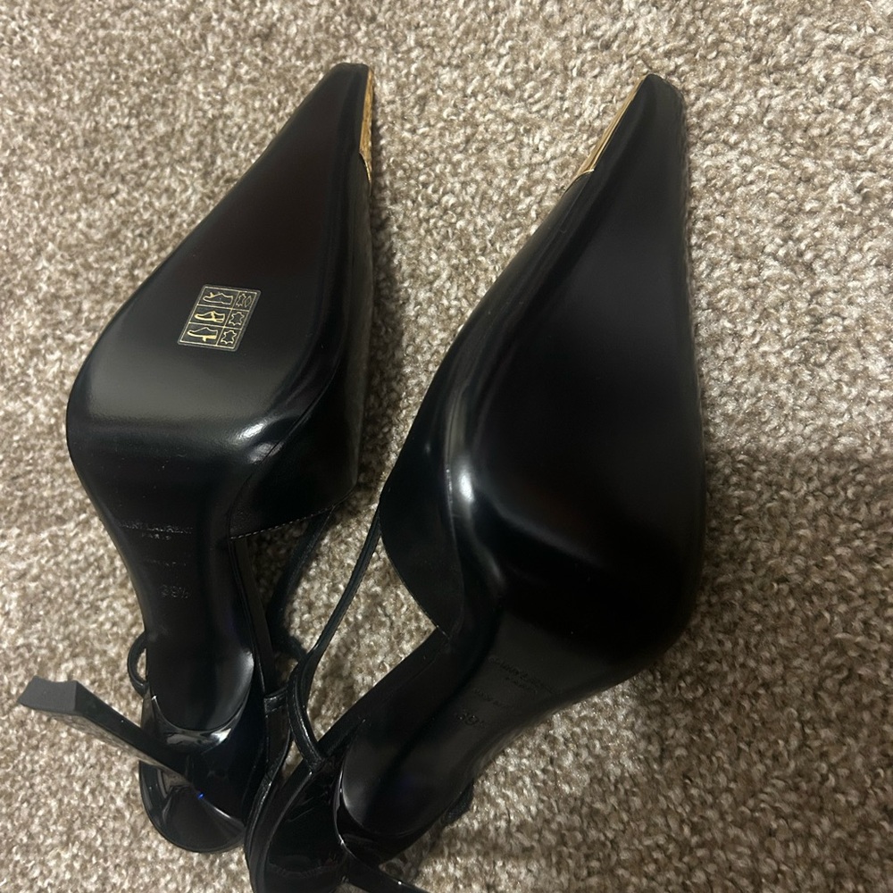 Saint Laurent Black Heels with Gold Tips Authentic, Never Worn - Picture 5 of 7